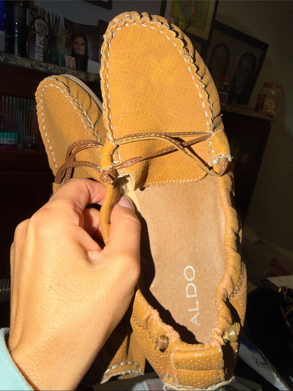 ALDO Women's Brown Suede Moccasin Loafers /Driving Shoes Tie NEW Size7/ 37.5